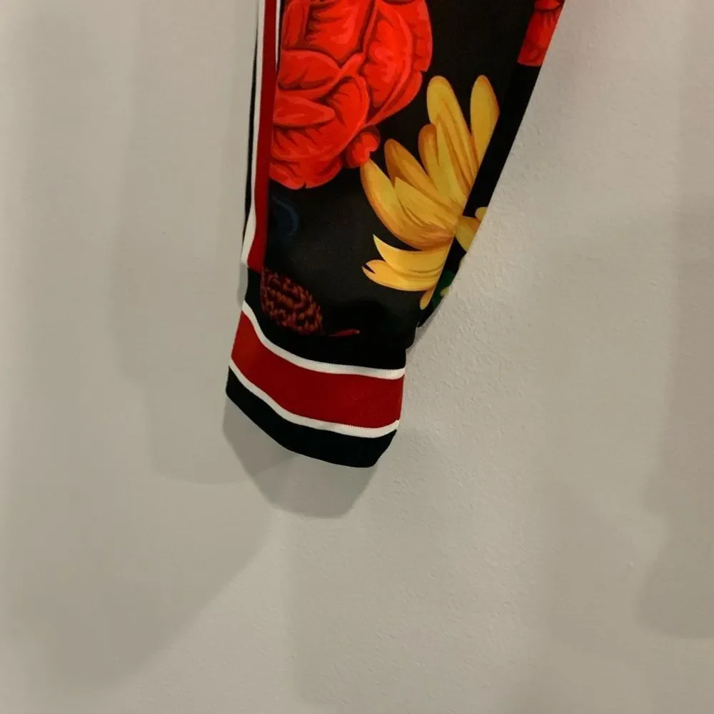 Reason Black and Red Floral Sweatpants with Sporty Stripes